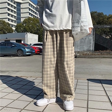 日系格子夏季薄款设计感阔腿裤高街ins九分哈伦休闲裤K1091-P30，男装休闲裤，星座512-2