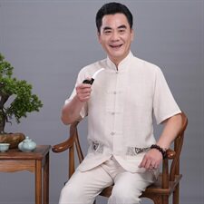 221/中老年唐装套装夏季短袖太拳运动套装老人夏装短袖刺绣，男装套装，星座1216（原钱塘722）