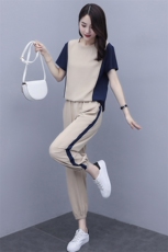 冰丝休闲运动套装夏装2025新款女装气质时髦显瘦洋气阔腿裤两件套，女装套装/套裙，芷墨服饰