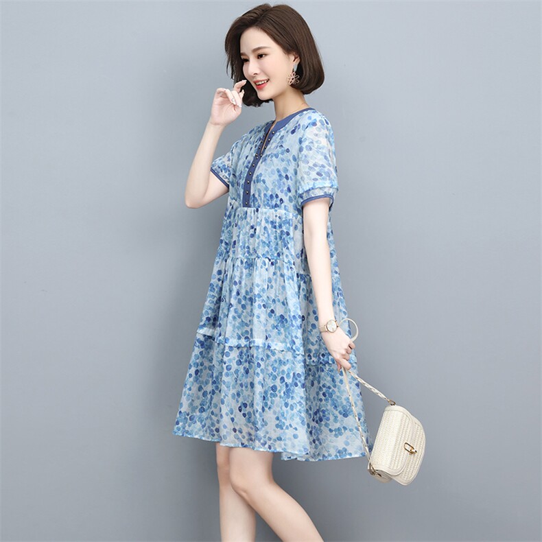 天丝碎花连衣裙女2022年新款夏季气质时尚高级感裙子,女装连衣裙,忆绮罗