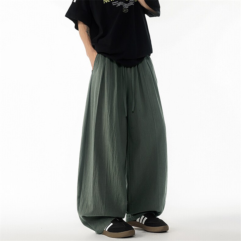 8XL-M亚麻弯刀裤直筒阔腿裤子男夏季宽松大码运动灯笼裤KZ068P60,男装休闲裤,电商B312