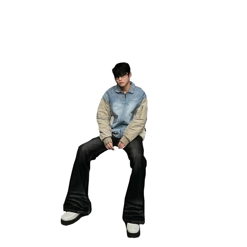 美式ins高街hiphop重工艺水洗暗黑微喇牛仔裤货号K2401P60,男装牛仔裤,电商A063