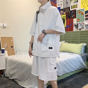 nis短袖短裤夏季休闲套装2025夏季男港风宽松T恤XZ212-QT351-P45，男装牛仔裤，星座212