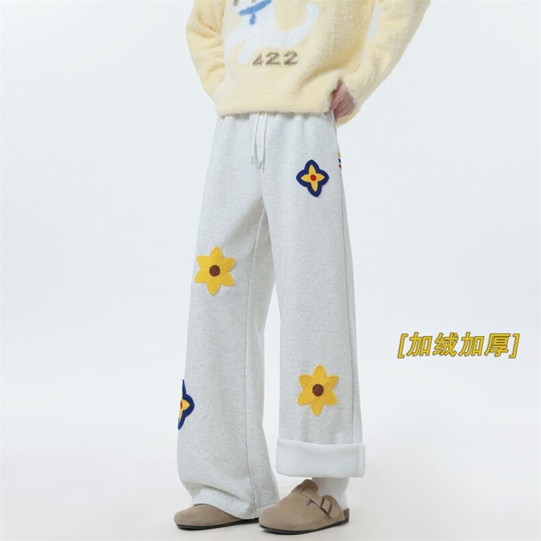 XZ616 秋冬加绒加厚撞色拼接趣味贴布休闲长裤 K1087 特P45控88图片