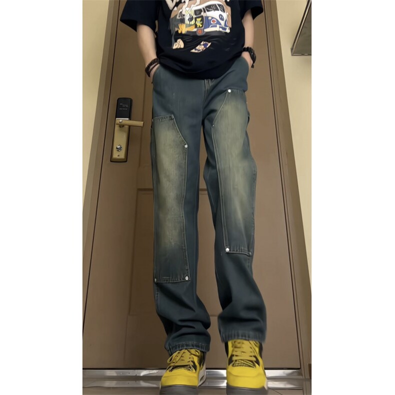 牛仔裤伐木裤潮牌复古hiphop秋冬工装裤阔腿美式拖地裤GJ219P55,男装牛仔裤,电商D256-1(原A064-1)