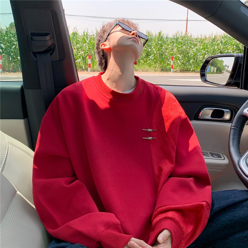 新中式金属盘扣重磅圆领卫衣大码拼接长袖套头上衣外套WY5115/P58,女装短外套,电商B238