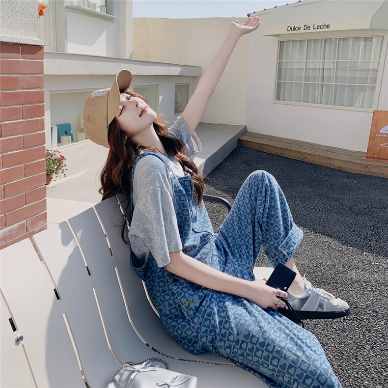 现货-夏季新款时尚休闲爱心背带裤203-8902-135-198,女装连体裤,帛锦泉