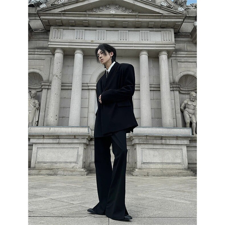 现货~戗驳领西装外套垫肩休闲宽松挺阔黑色男女西服夹克X892-P105,男装夹克,星座1004-3