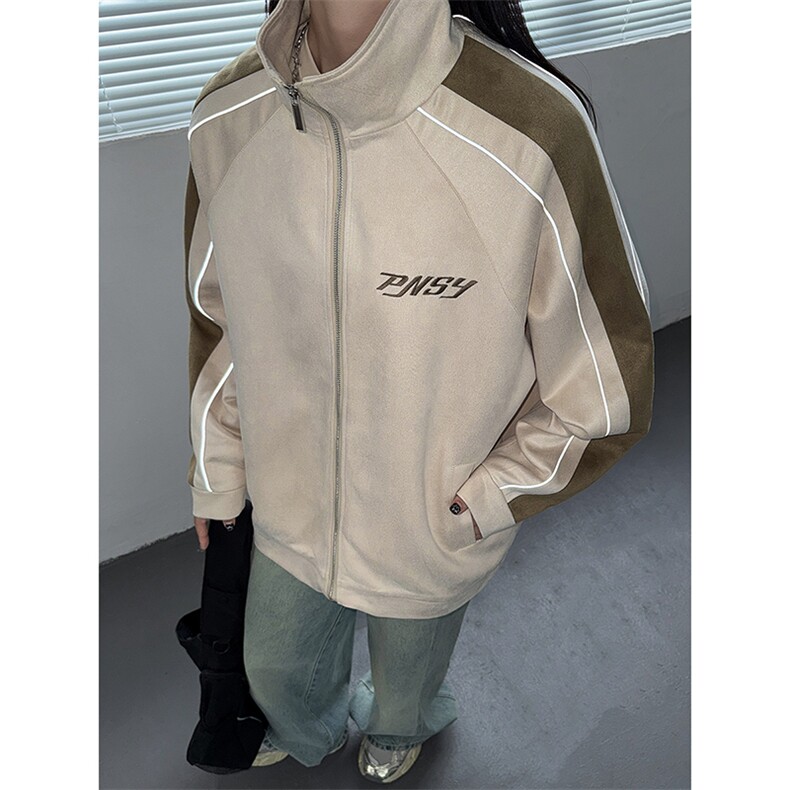 麂皮外套男女同款刺绣宽松潮反光撞色夹克JK003-P80控价108,男装夹克,电商A132（原电商B245）