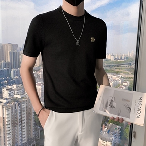 秋针织纯色短袖半圆领T恤男内搭上衣毛衣打底衫301A-1/M02/P48图片