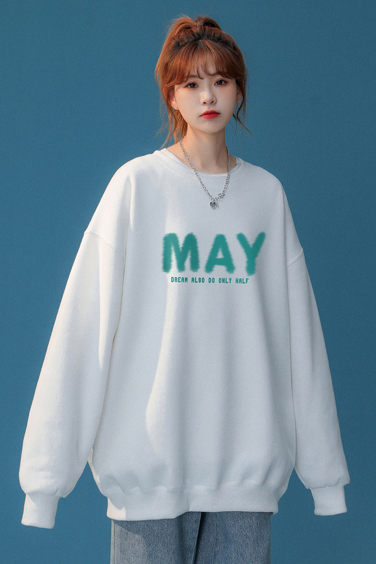 欧美简约时尚MAY情侣潮长袖圆领卫衣宽松上衣W168P30控48,男装卫衣,A247A