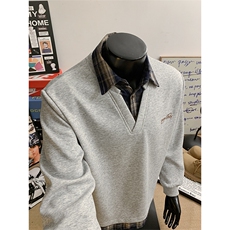 美式ins假两件衬衫领卫衣男学院风上衣外套WY3658-特P38加绒P40，男装衬衫，电商B295