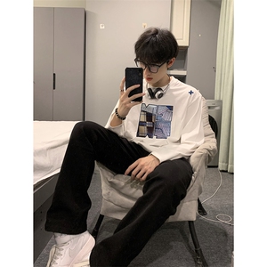 已有版权 自家图情侣宽松圆领刺绣贴布卫衣T恤男女WY22-特P35控58图片