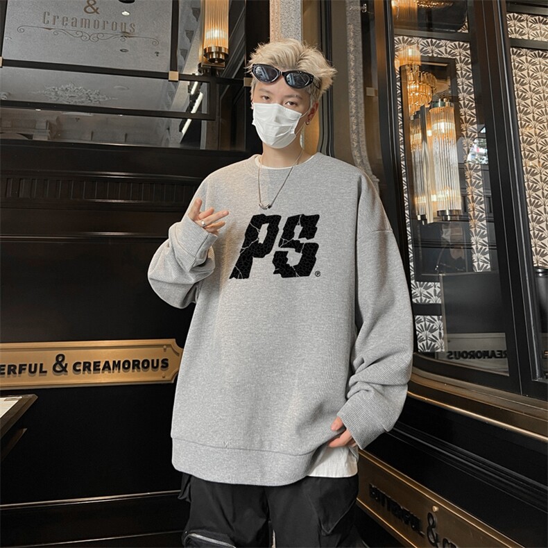 华夫格！华夫格上衣男圆领华夫格卫衣男大码长袖t恤男HY214-特P23,男装T恤,电商B367