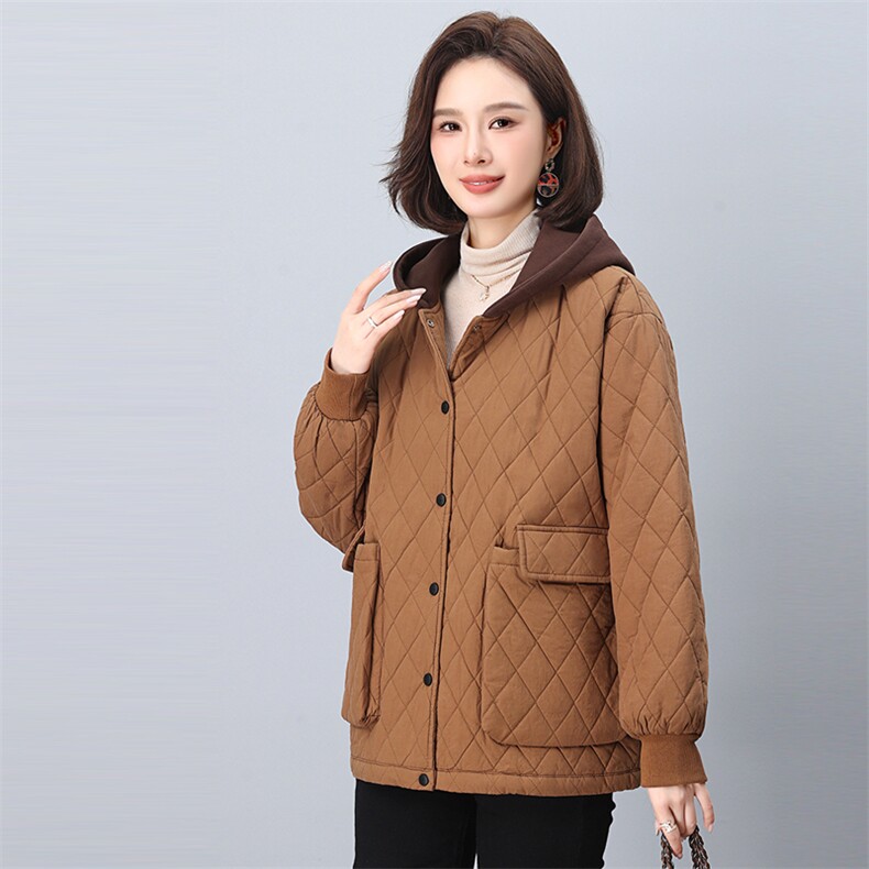 2024年冬季新款加厚保暖棉衣棉服女连帽韩版菱格休闲棉袄短外套女,女装棉衣/棉服,悦见她