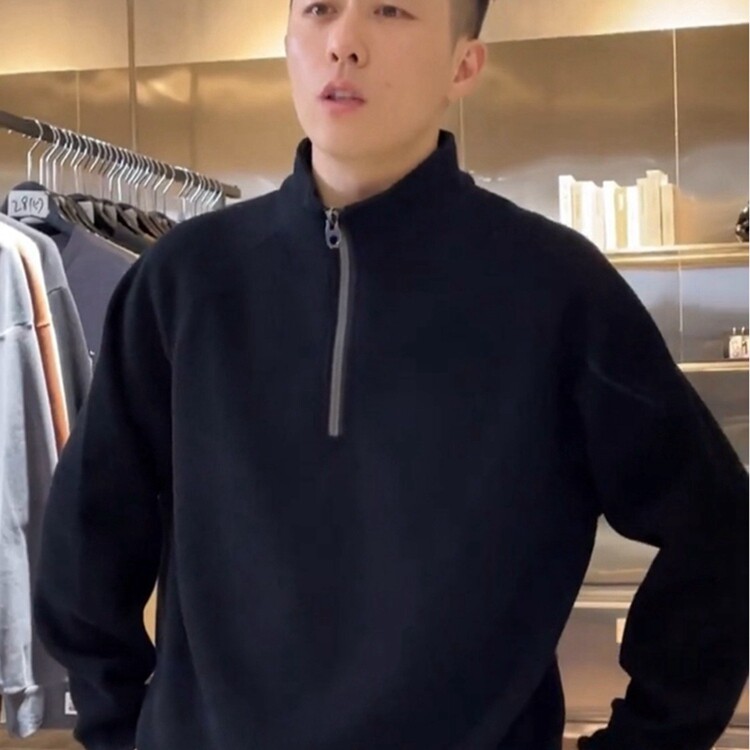 秋季卫衣男款休闲宽松重磅打底衫2025新款潮半拉链立领浅灰色上衣,男装T恤,星座218-8