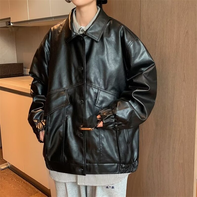 韩版潮流帅气宽松皮衣男机车服飞行员皮夹克JW27P70,男装夹克,星座1116-2