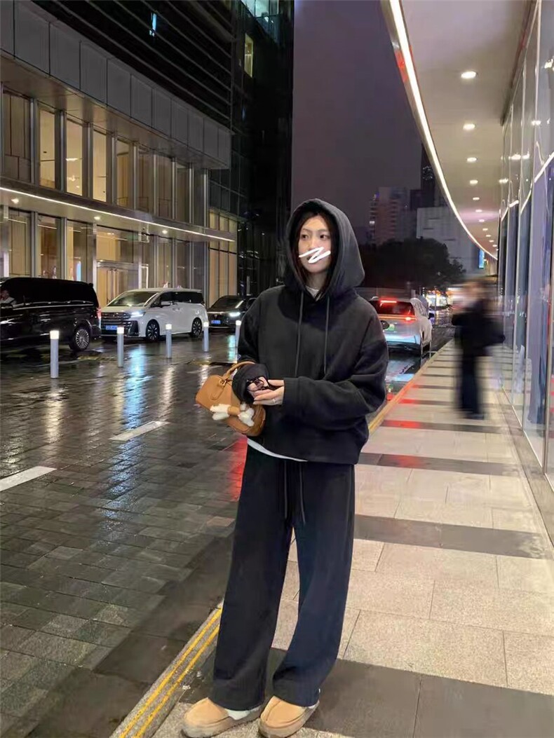 2025年秋季时尚百搭通勤简约休闲连帽加绒卫衣，女装卫衣/绒衫，湘姗