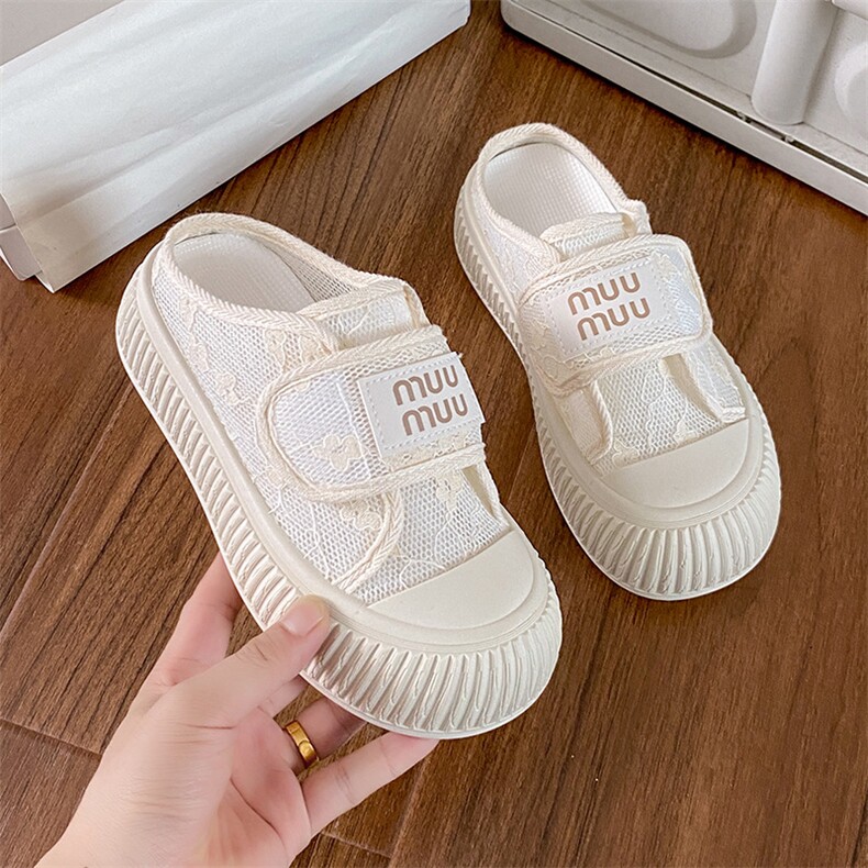 2024帆布鞋子女夏季新款韩版ins学生休闲女鞋镂空百搭凉拖鞋，女鞋拖鞋，电商A223