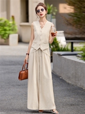 2026年夏季无袖优雅减龄气质洋气时尚拼接蕾丝绣花显瘦套装女，女装套装/套裙，美沁