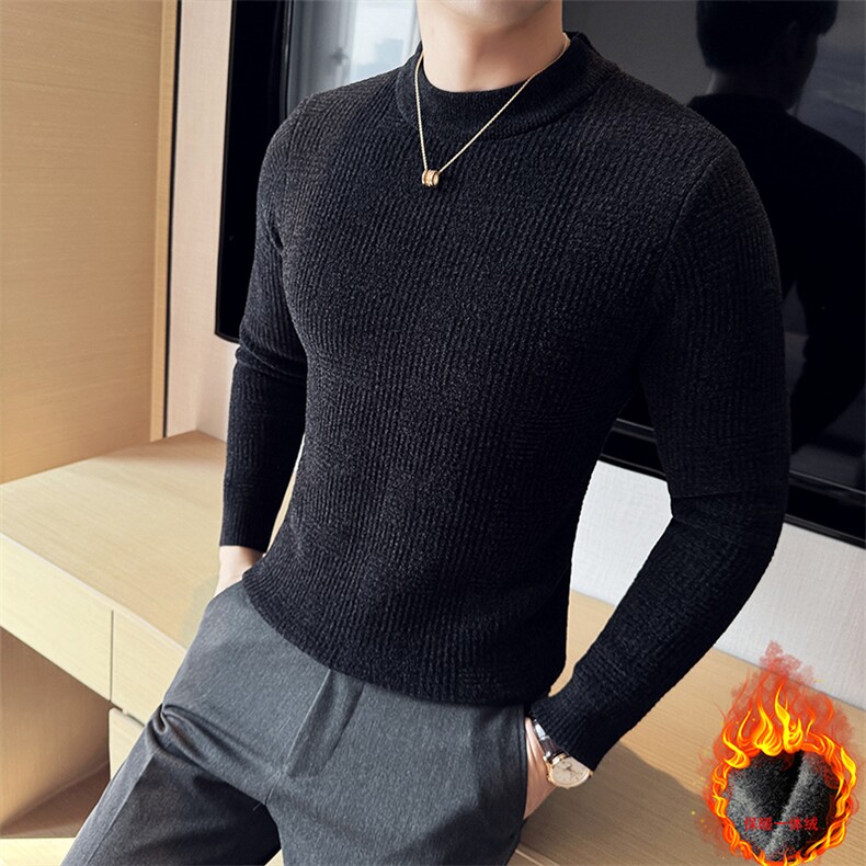 一体绒加厚针织衫暗花修身半高领长袖毛衣针织打底衫男96005-p68,男装针织衫/毛衣,电商D303