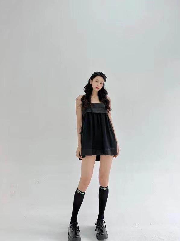 拼接雪纺吊带裙，女装背心吊带，HE