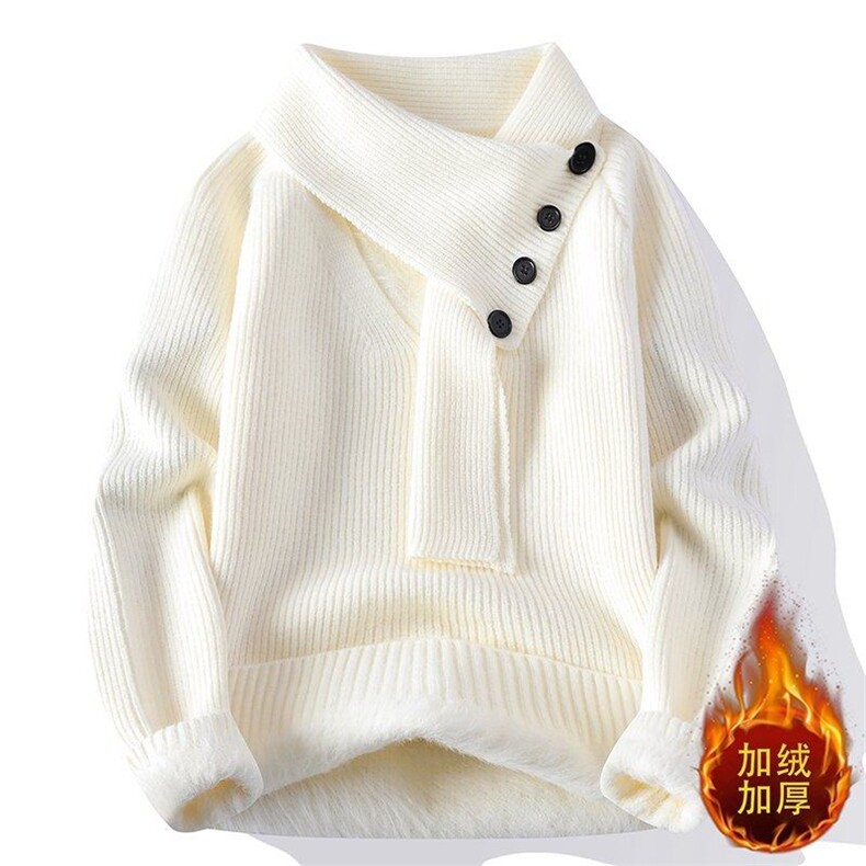25736JR-特P60加绒加厚秋冬款圆领针织毛衣男带围脖打底衫图片