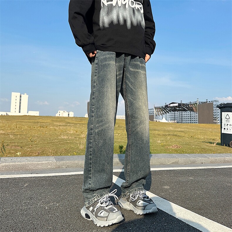 复古牛仔裤男裤子潮牌男生美式高街长裤男款直筒裤N0982-P45图片