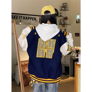 网图有货 美式撞色拼接刺绣夹克外套男女宽松情侣棒球服 A990-P45图片