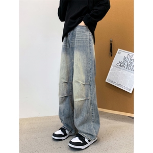 主推款！美式褶皱牛仔裤男做旧长裤百搭裤子A080-6105-P6588图片