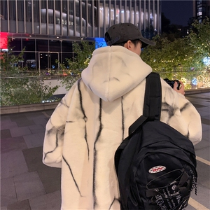 M-3XL大码宽松袄扎染羊羔毛外套男冬季加绒加厚连帽  W2362-P80图片