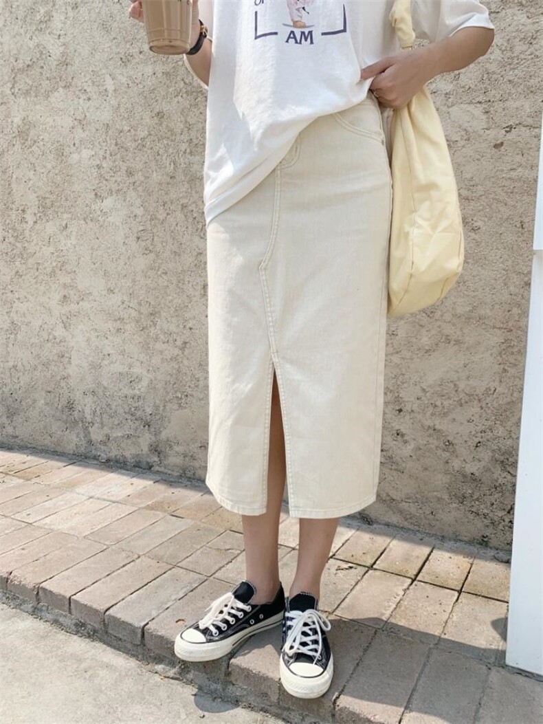 开衩牛仔半裙，女装半身裙，里奈(1F)