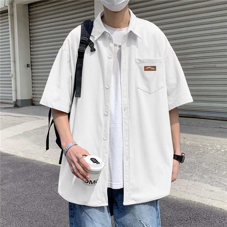 日系五分袖春夏季新款衬衫潮流慵懒男方领宽松型衬衫ED25P28,男装衬衫,星座1116-2