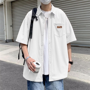 日系五分袖春夏季新款衬衫潮流慵懒男方领宽松型衬衫ED25P28图片