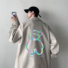 2024新款大码港风几物风反光小熊教练休闲夹克男装外套JK1604-P50，男装夹克，星座508（原C305）