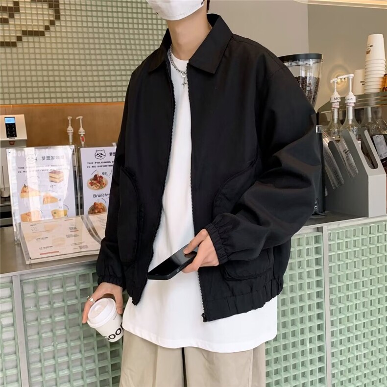 日系工装外套男街头潮牌宽松痞帅黑色夹克1001-1-CJ401-P55,男装夹克,星座1001-1
