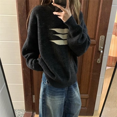 美式时尚高街圆领软糯套头毛衣女秋冬季慵懒风加厚针织上衣，女装针织衫/毛衣，星座506A