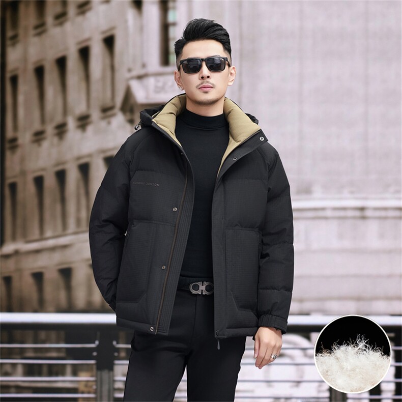 新款新标90绒中年羽绒服外套男士秋冬季连帽时尚休闲羽绒服大衣,男装羽绒服,钱塘723
