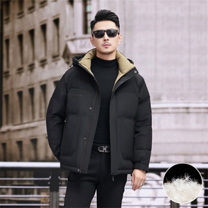 新款新标90绒中年羽绒服外套男士秋冬季连帽时尚休闲羽绒服大衣