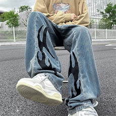 2023日系水洗做旧直筒牛仔裤宽松阔腿小众休闲长裤男1220-P55，男装牛仔裤，星座910-5