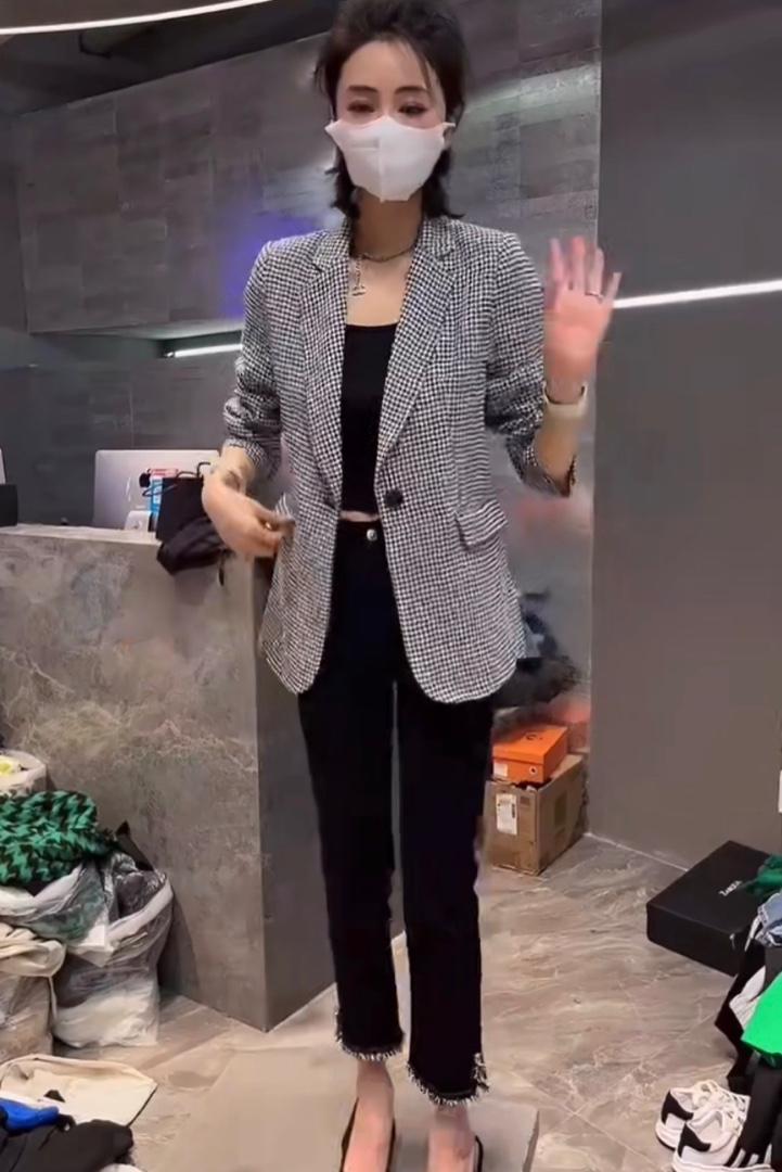 2023春季新款时尚百搭高级感气质千鸟格西装外套,女装西装,L·H·X