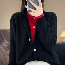 套头长袖圆领纯色2024年秋季单排扣羊毛针织衫，女装羊毛衫，羊秋羊绒