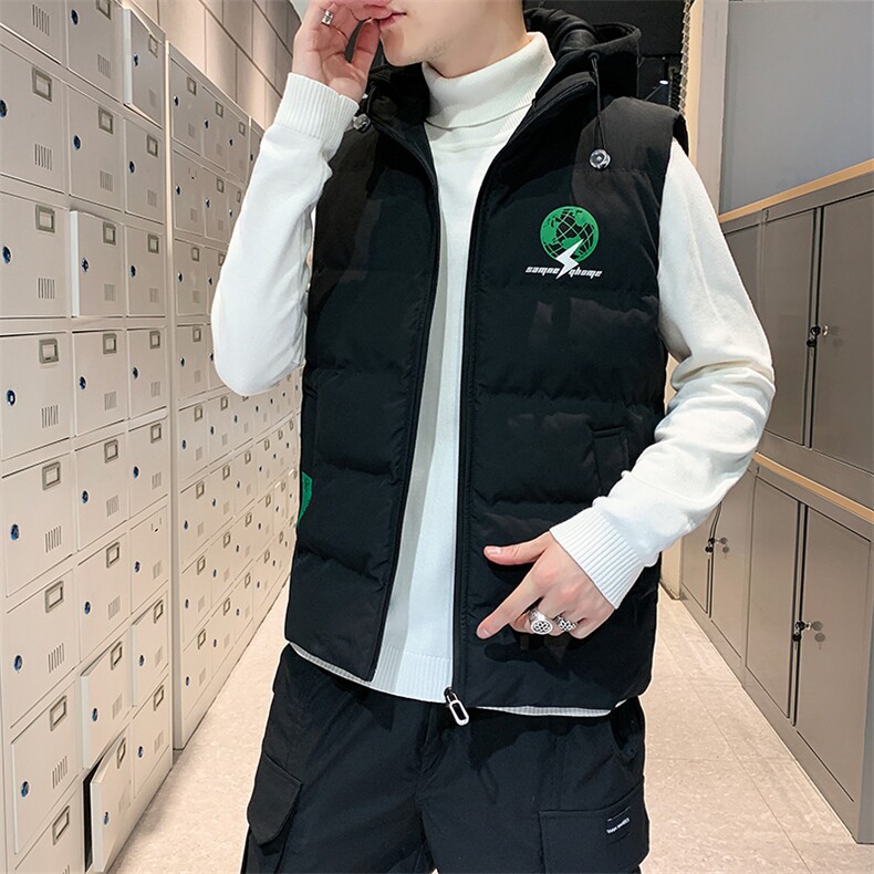2021春秋季新款个性印花马甲男士潮流连帽外套男 A438图片