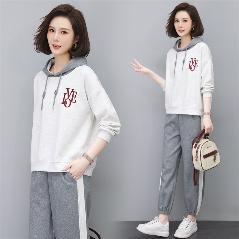时尚字母刺绣休闲两件套女宽松显瘦运动服套装,女装套装/套裙,依恋蒂丝