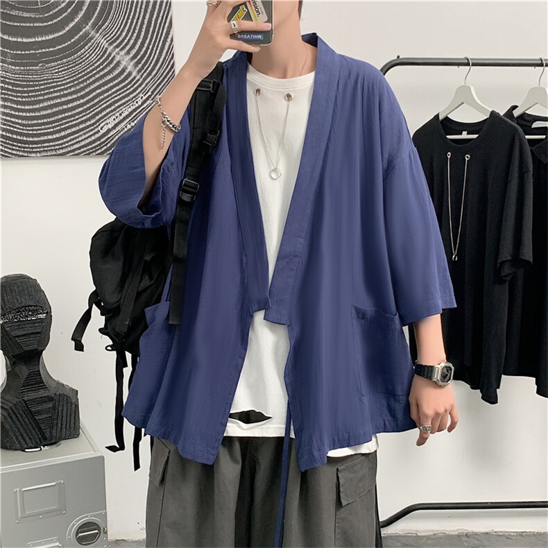 七分袖衬衫汉服开衫道袍日式开衫外套风宽松上衣,男装衬衫,星座302B-2