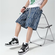 牛仔短裤男韩版潮流高街帅气提花2023夏季新款ins五分裤RK576-P40，男装牛仔裤，星座412-3