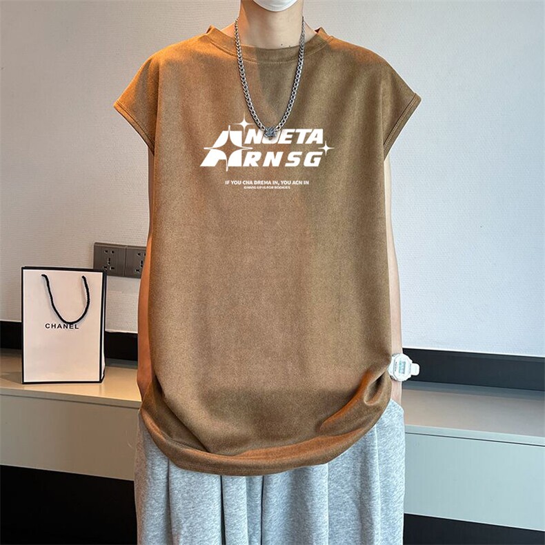 可设48小时发货支持抖音得物来样二开240克重磅美式麂皮绒背心t恤，男装背心/马甲，电商A486-1