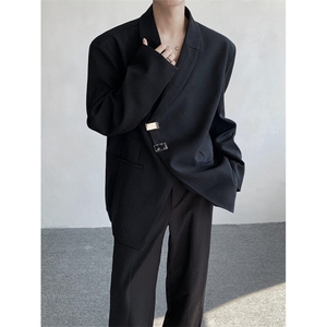 现货 25青果领西服设计感金属扣斜门襟小众西装上衣XZ26-P128图片