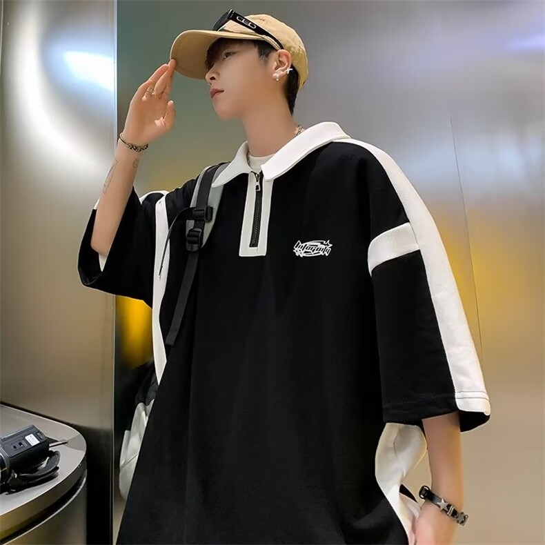 短袖polo衫T恤男夏季宽松潮牌五分半袖T恤1001-1-AL16-P36，男装Polo衫，星座1001-1