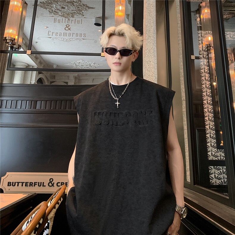 主推款250克重磅美式砂洗天丝棉冰丝坎肩背心T恤JF501特P35控55,男装背心/马甲,电商A422-1